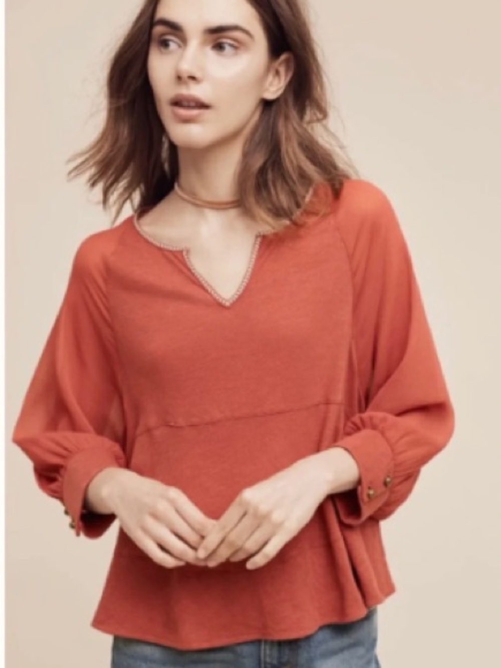 Akemi + Kin Anthropologie V Neck Peplum Top Raspberry L NWT